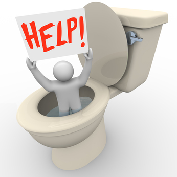 Man Stuck in Toilet Holding Help Sign - Emergency SOS