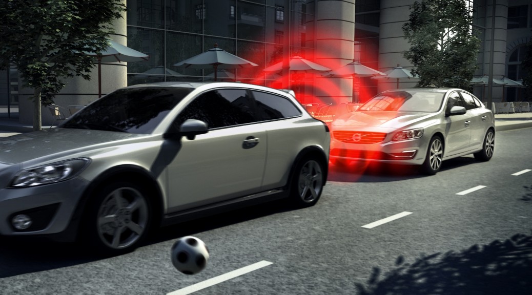 2 cars demonstrating autonomous emergency braking