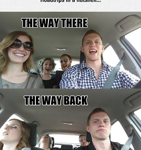 Excited at the Start of the Road Trip, Tired at the End